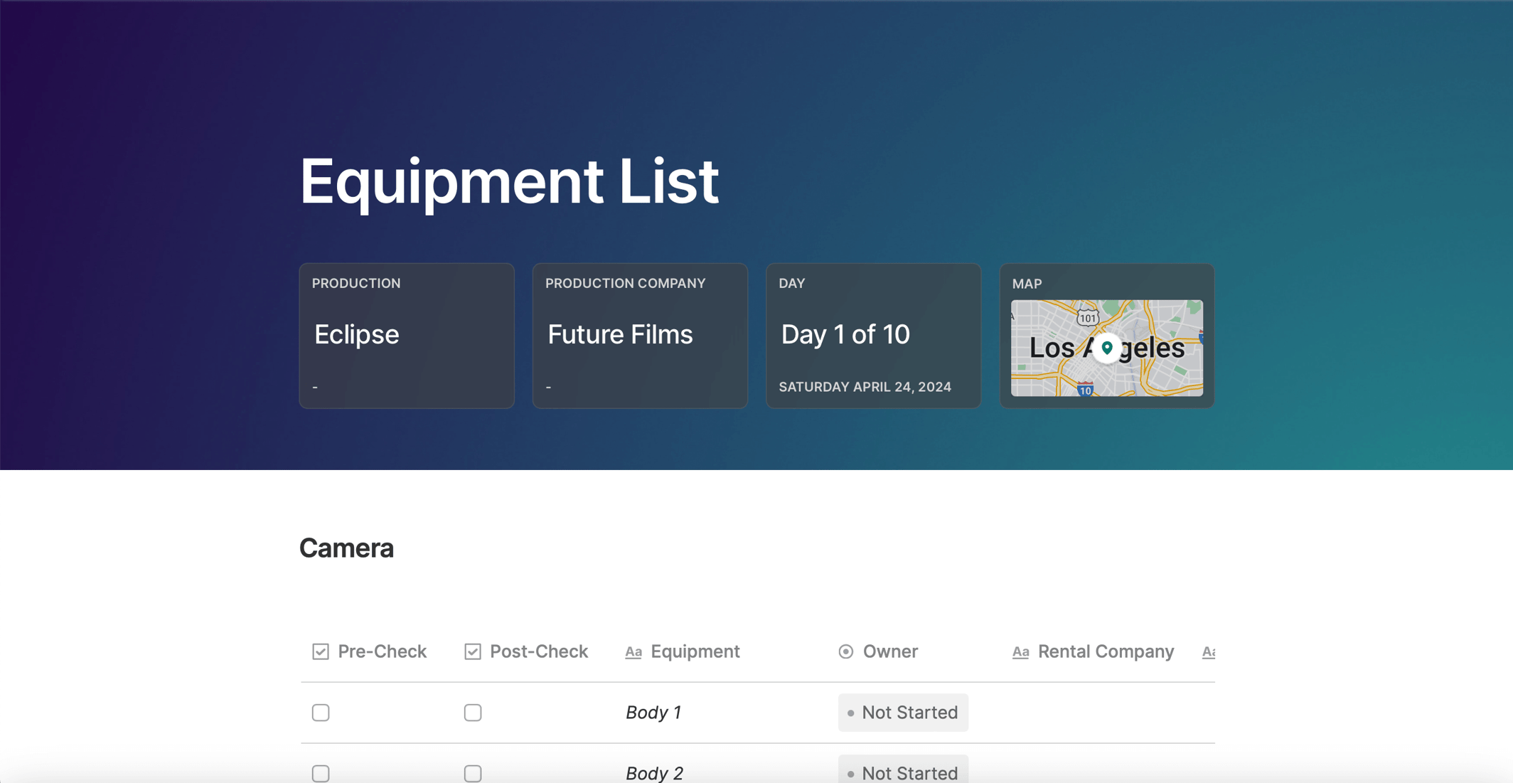 Film Equipment List Template Assemble